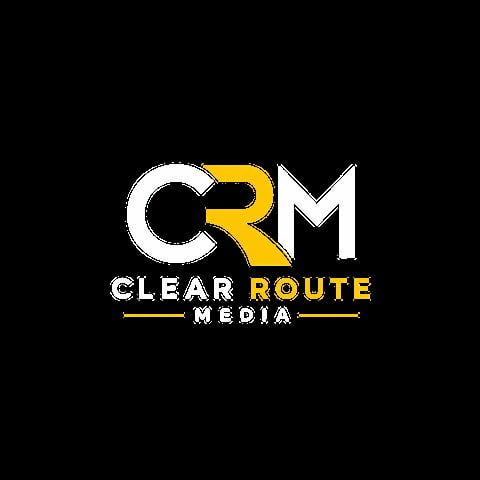 Clear Route Media logo with CRM initials in white and yellow on black background